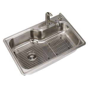 Glacier Bay All-in-One Top Mount Stainless Steel 33x22x8 4-Hole Single Bowl Kitchen Sink