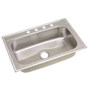 Elkay Signature Top Mount Stainless Steel 33x22x8-1/4 in. 4-hole Single Bowl Kitchen Sink