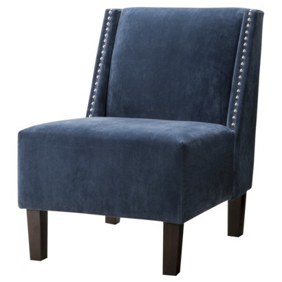 Hayden Armless Chair - Blue Velvet with Nailheads