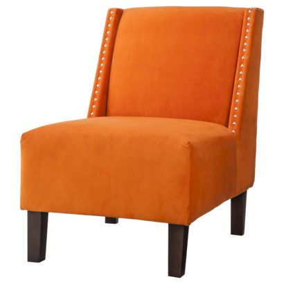 Hayden Armless Slipper Chair - Orange Velvet with Nailheads