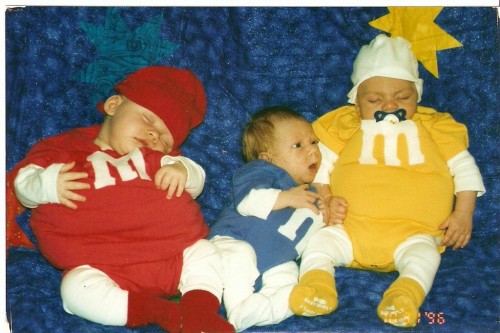 1996 - OUR VERY First Halloween! Tate was 2 1/2 months old...he and Harry (red) and Zach...snuggled and slept while the excited Mommies and Dadies walked to 3 houses...thrilled to be embarking on our new adventures in parenting and the Halloween ritual began..oh boy did we have a GREAT RUN!!!