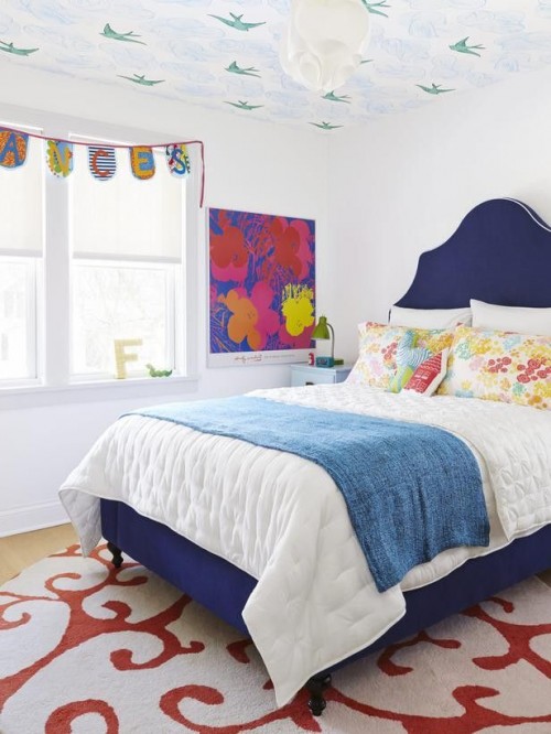 Three sisters got to pick a different color of the Julia Rothman Daydream color for their ceiling! 
