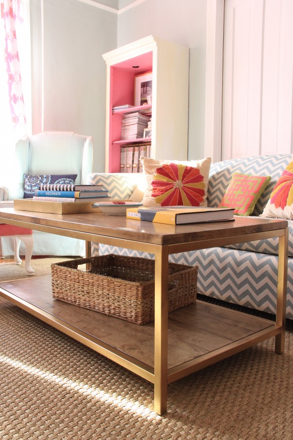 Faux Gold "Leaf" and Wood Coffee Table