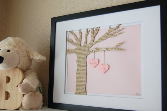 Personalized New Baby Gift - Nursery Art - Baby Gift - 8x10 Framed Personalized Paper Tree