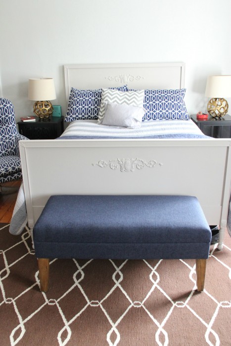 COOPER'S BED. HE AND I BUILT THE SIDE TABLES FROM TARGET