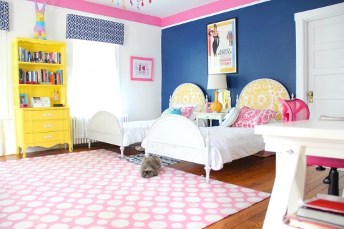 PHOEBE'S CURRENT ROOM COLORS ARE DOWNPOUR BLUE, PINK LADIES AND COTTON BALLS.