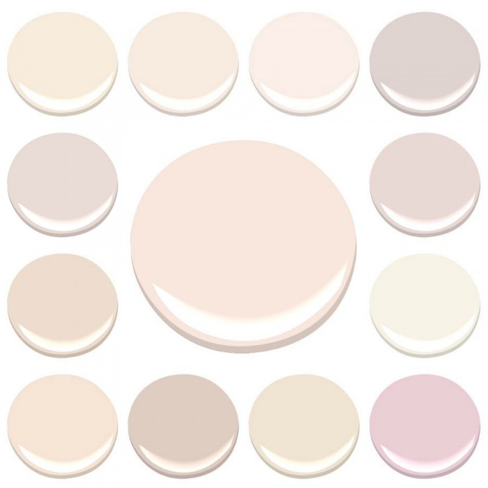 MY FAVORITE INTERIOR PINKS...ALL BENJAMIN MOORE -CLOCKWISE FROM TOP LEFT - AMBROSIA, BLANCHED CORAL, FROSTED PETAL, ORGANDY, PAISLEY PINK, PINK DAMASK, PINK INNOCENCE, PRISTINE, SOUTHERN COMFORTSHEER PINK, TISSUE PINK, WILD ASTER