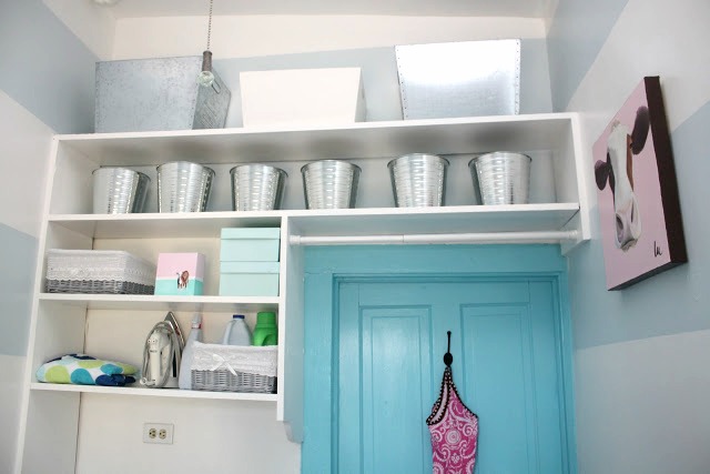 GALVANIZED BINS AND BUCKETS ON THE LAUNDRY ROOM