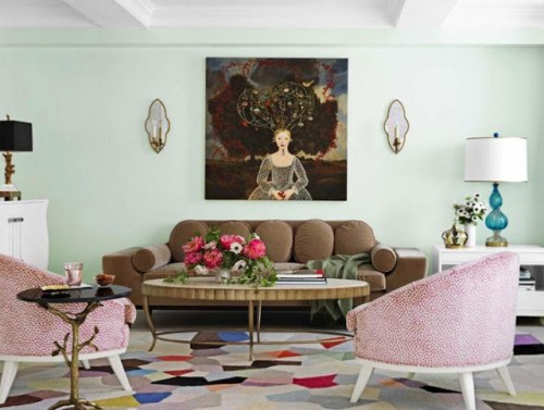 Designer   Fawn   Galli   used    a   custom   paint   color   in   the   above   space.