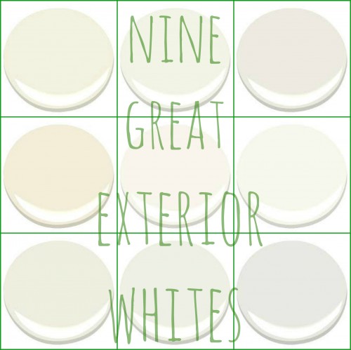 NONE GREAT BENJAMIN MOORE EXTERIOR WHITES - ACADIA WHITE, CLOUD WHITE, GLACIER WHITE, LINEN WHITE, MOUNTAIN PEAK WHITE, SIMPLY WHITE, SWISS COFFEE, WHITE DOVE, AND WHITE WISP