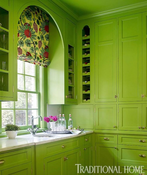 TRADITIONAL HOME - BENJAMIN MOORE ROSEMARY GREEN KITCHEN