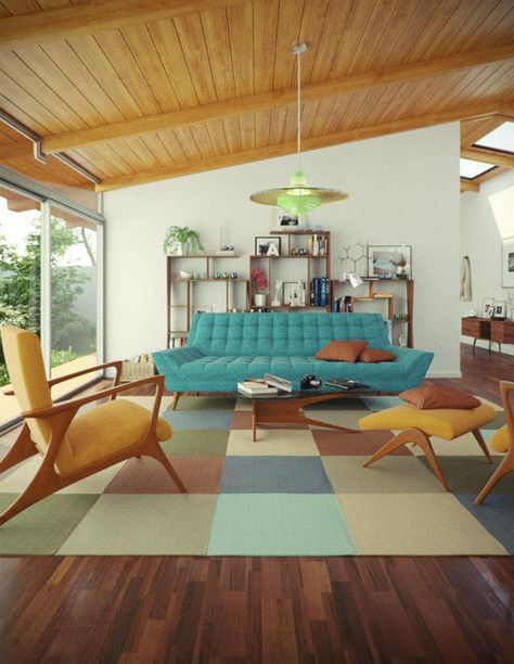 mid century upholstered pieces were slimmer and more streamlined...less about comfy cozy...more about geometrics and boomerang angles....