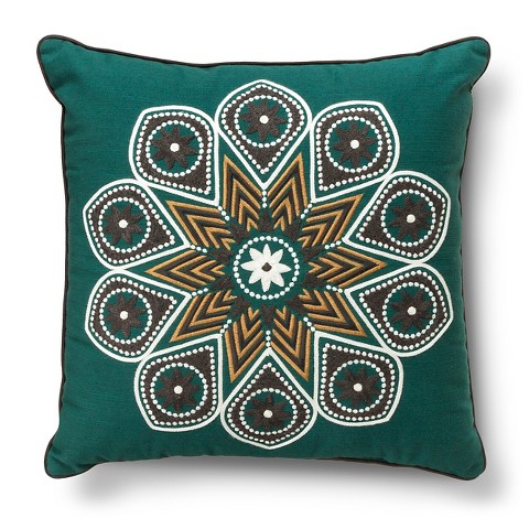 Threshold™ Embroidered Medallion Decorative Pillow - Green (Square)