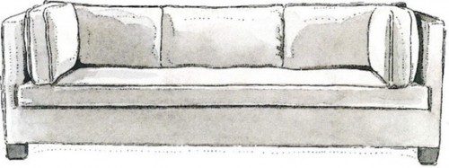 TUXEDO- A signature of society decorator Billy Baldwin, this sofa is luxurious yet decidedly no-frills. A straight profile (the arms and back are the same height) give it a more masculine feel. Works in any room, modern or traditional.