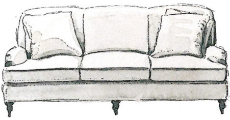ENGLISH ARM THREE SEATER Rumpled, yet aristocratic, this British country-house staple has soft, deep cushions and low arms that make it ideal for TV watching. 