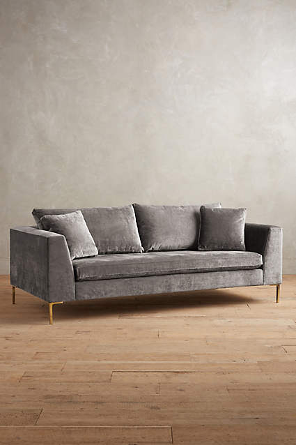 EDLYN COLLECTION, ANTHROPOLOGIE - TWO CUSHION, TWO SEAT, VELVET WITH LEGS AND SQUARE ARMS AND 