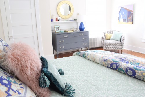THE UPDATED MASTER BEDROOM - MINT, BLUSH, GRAY AND BLUE